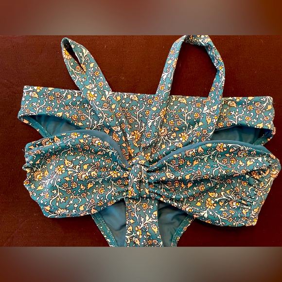 Small Loft Beach Bikini, top and bottom.  Green with flowers - Picture 1 of 8